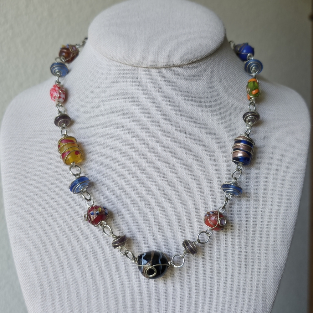 Multicolor Glass And Wedding Cake Bead Necklace Artisan-Style Women’s Jewelry